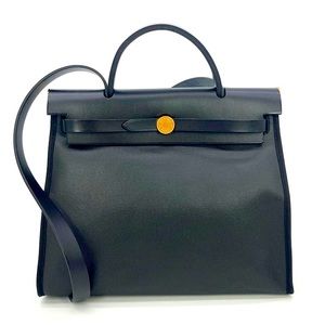 NEW Hermès Herbag Zip PM 31 Toile H Berline Vache Hunter Black Ecru